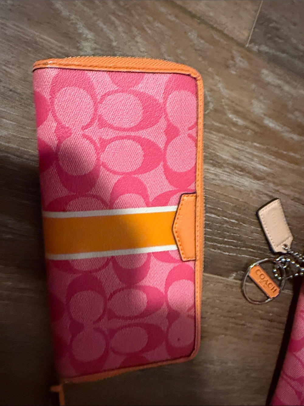 Coach Pink and Orange Signature Stripe Tote with Wallet Set - Picture 4 of 5